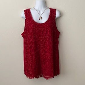 J Jill Tank with Lace Overlay in True Red Sz M